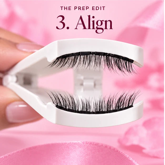 Reference-based instruction illustration showing both strips aligned on the open white applicator